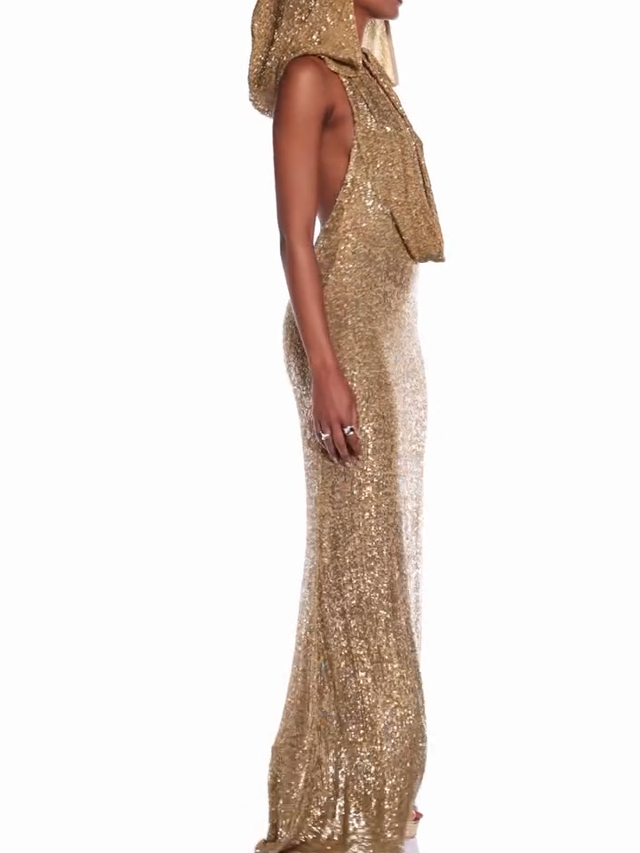 Heidi-Mode | Sexy Deep V Neck Pailletten Maxikleid