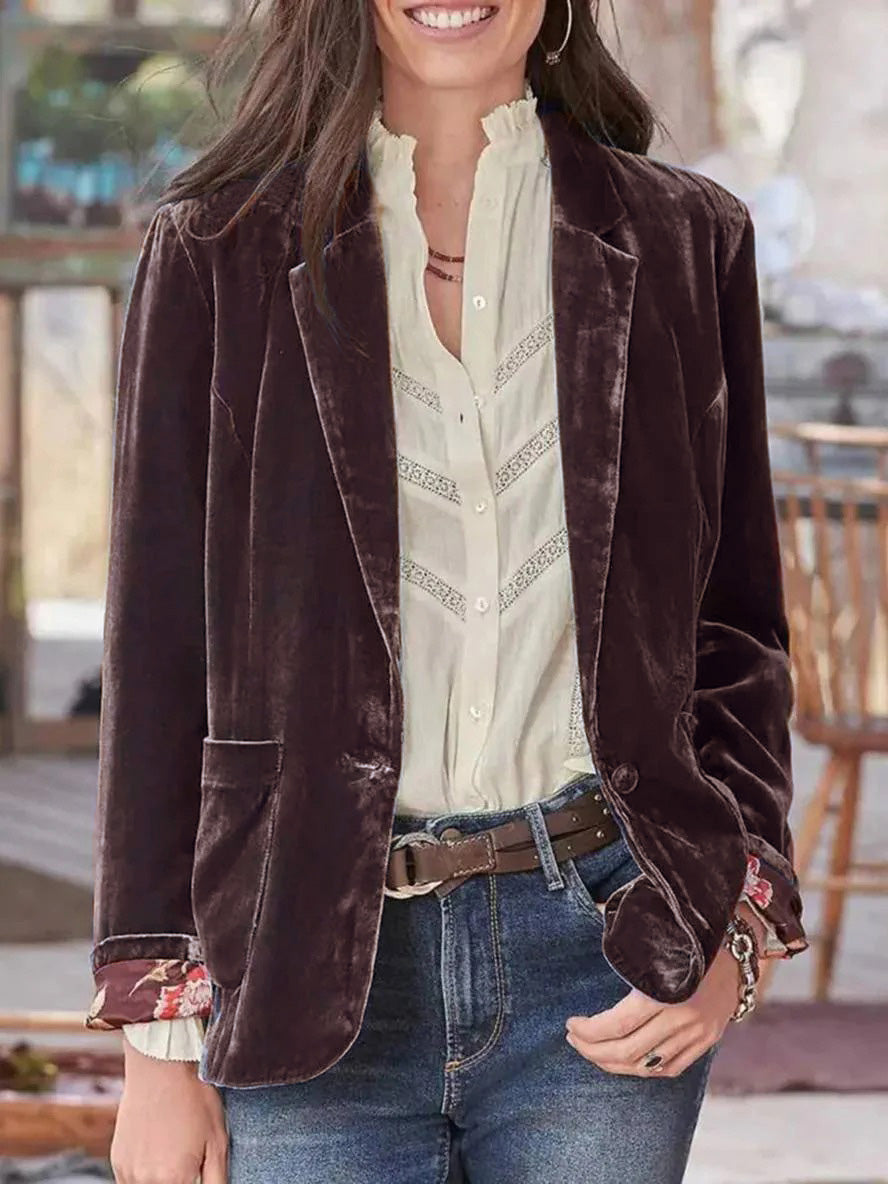 Heidi-Mode | Weinlese Samt Blazer mit Knopfleiste für Damen