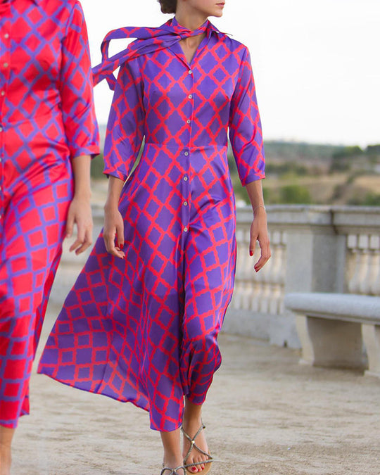 Heidi-Mode | Hemdkleid mit V-Ausschnitt und 3/4 Ärmeln