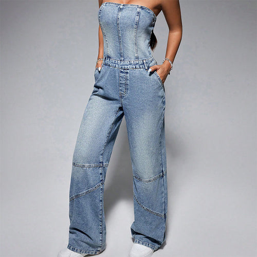 Schulterfreie Denim-Jumpsuits