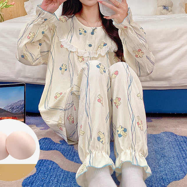 Heidi-Mode | Cloud Cotton Rundbindung Brustpolster Heim Pyjama Satz