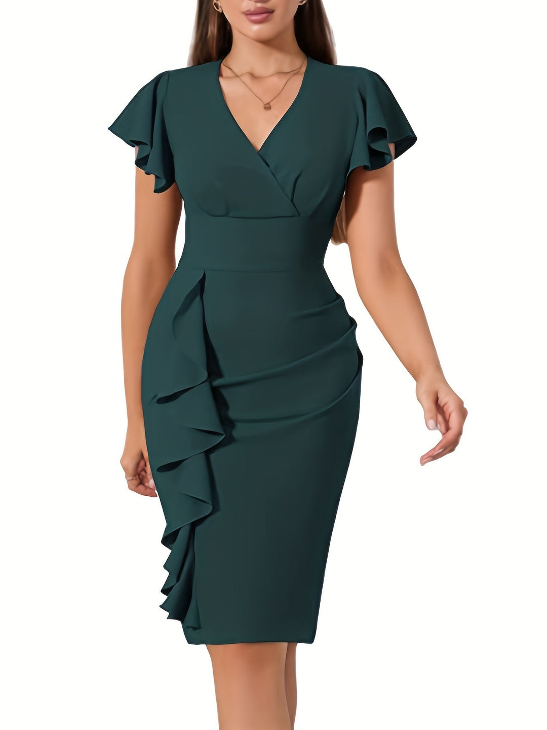 Heidi-Mode | Lässiges Baumwollkleid mit Rüschen Saum, V-Ausschnitt und Kurzen Ärmeln für Damen Ideal für Den Sommer