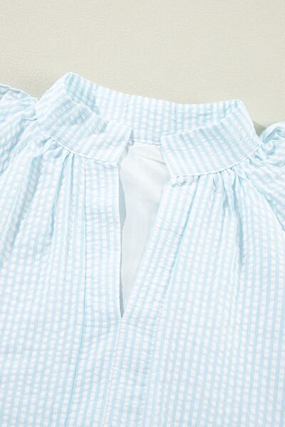 Heidi-Mode | Rüschend Gestreiftes Mini Kleid mit Latz