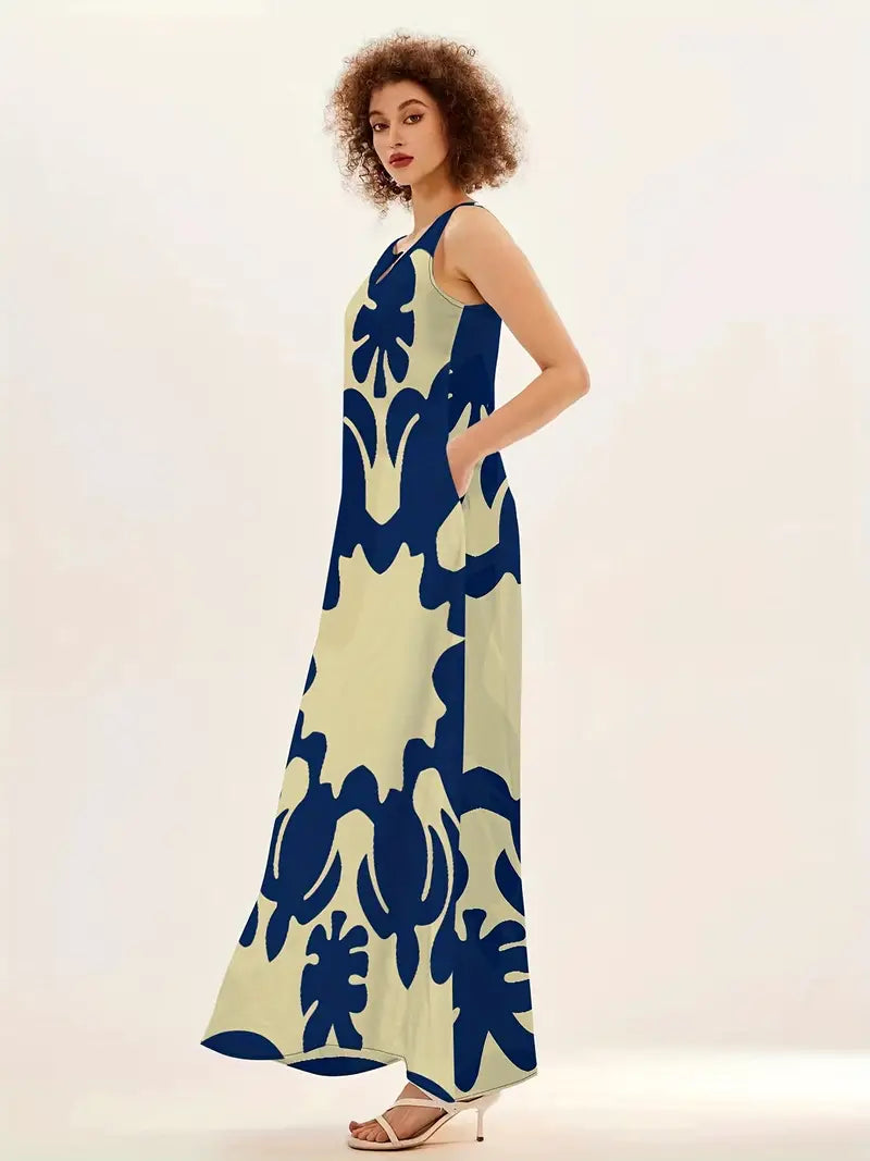 Heidi – maxikleid mit grafischem print und v-ausschnitt