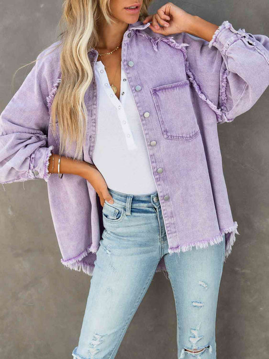 Heidi-Mode | Button Down Raw Hem Denim Jacke