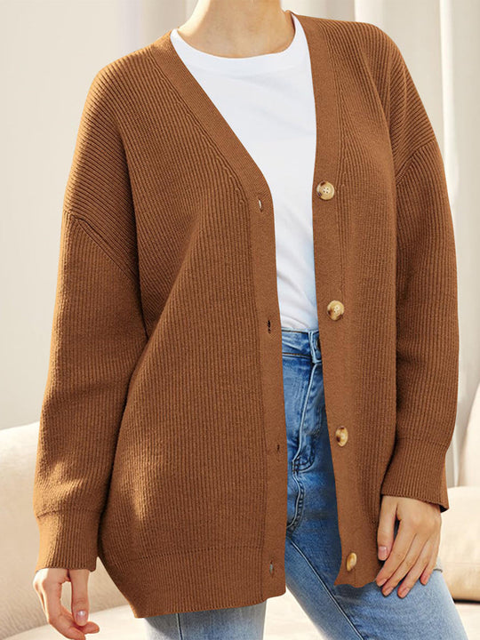 Heidi-Mode | Knopfverschluss V-Ausschnitt Langarm Cardigan