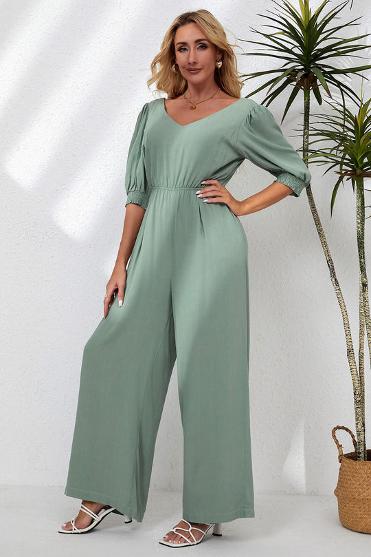 Heidi-Mode | V-Ausschnitt Halbarm Jumpsuit