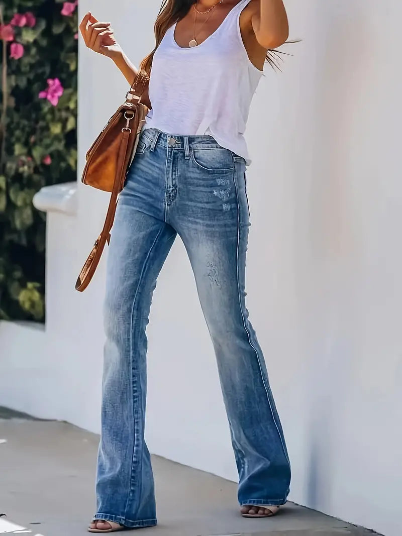 Gewaschene Bootcut-Jeans mit viel Stretch für Damen