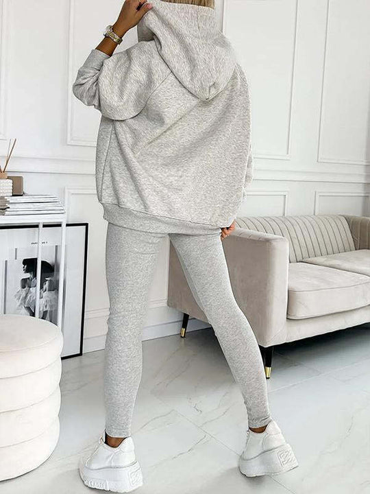 Heidi-Mode | 3-Teiliger Damen Sportanzug Lockere Kapuzenpullover Slim Hosen