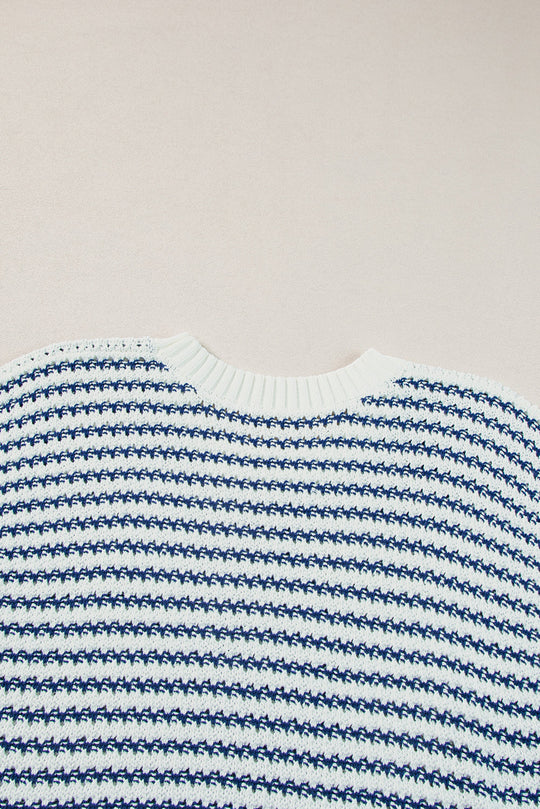 Streifen Mit Rippstrick-Besatz Locker Gestrickter Pullover Weste