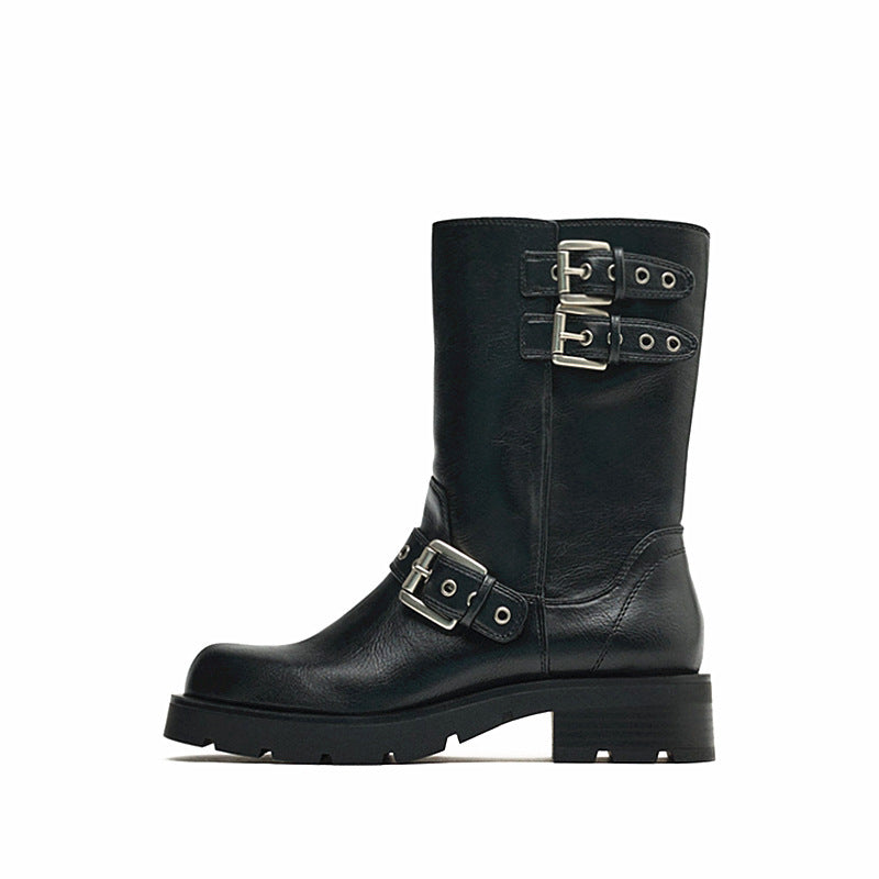 Heidi-Mode | Dicke Sohle Chunky Heel Martin Stiefel Schnalle Motorradstiefel
