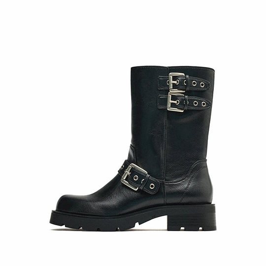 Heidi-Mode | Dicke Sohle Chunky Heel Martin Stiefel Schnalle Motorradstiefel