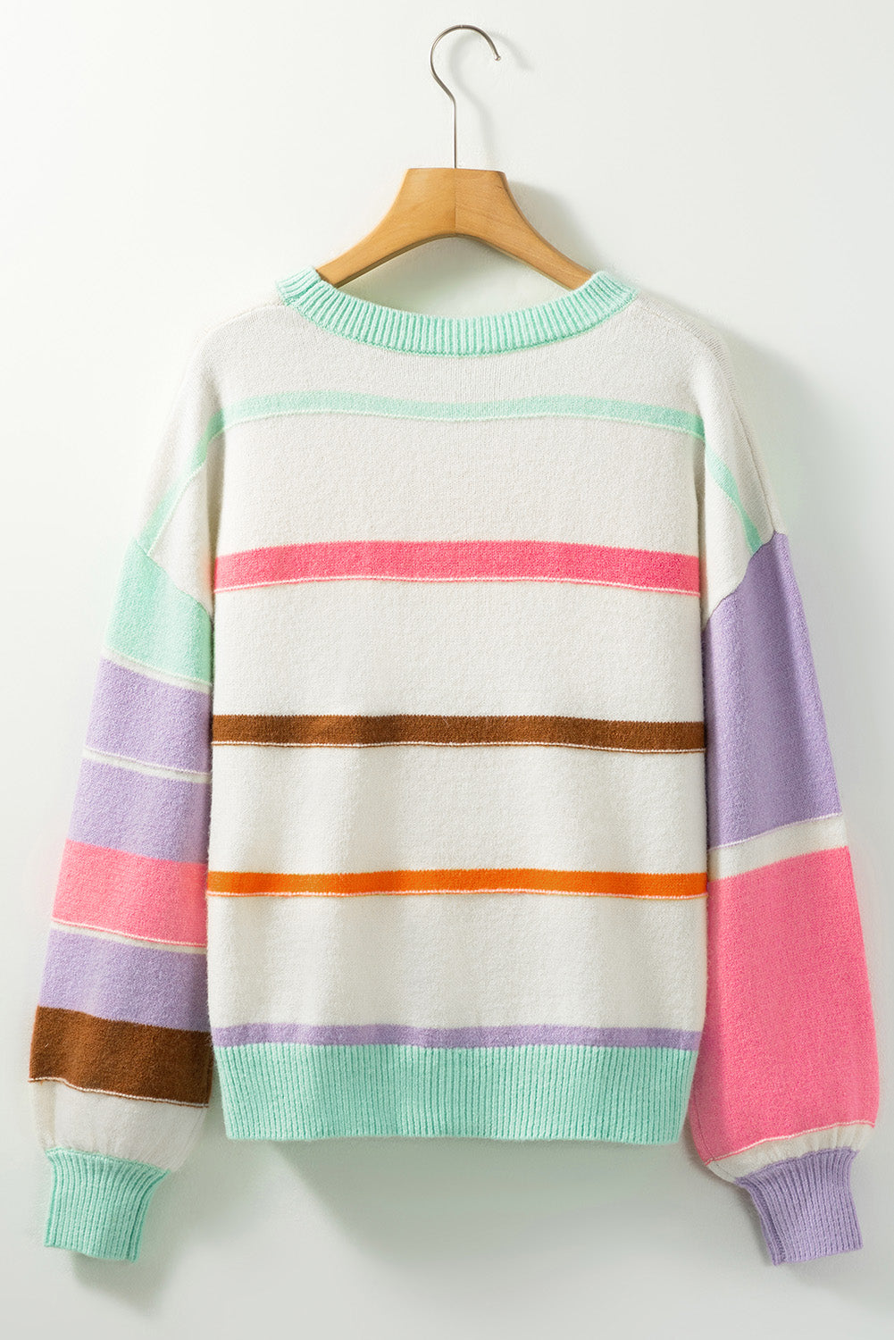 Gestreifter Colorblock Pullover Mit Überschnittenen Schultern