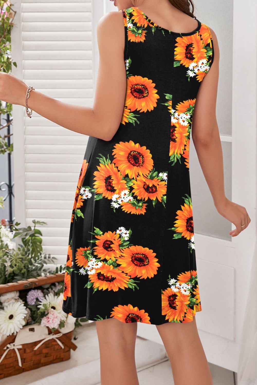 Heidi-Mode | Bedrucktes Rundhals Ärmelloses Kleid