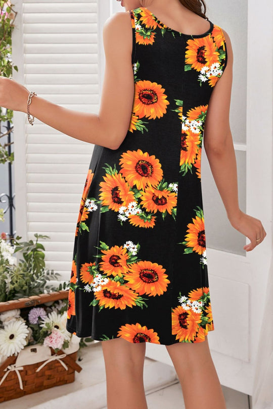 Heidi-Mode | Bedrucktes Rundhals Ärmelloses Kleid