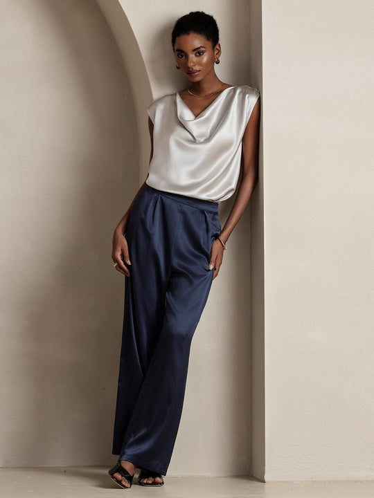 Heidi-Mode | Seiden Kappenärmel Halskragen Tanktop Bluse