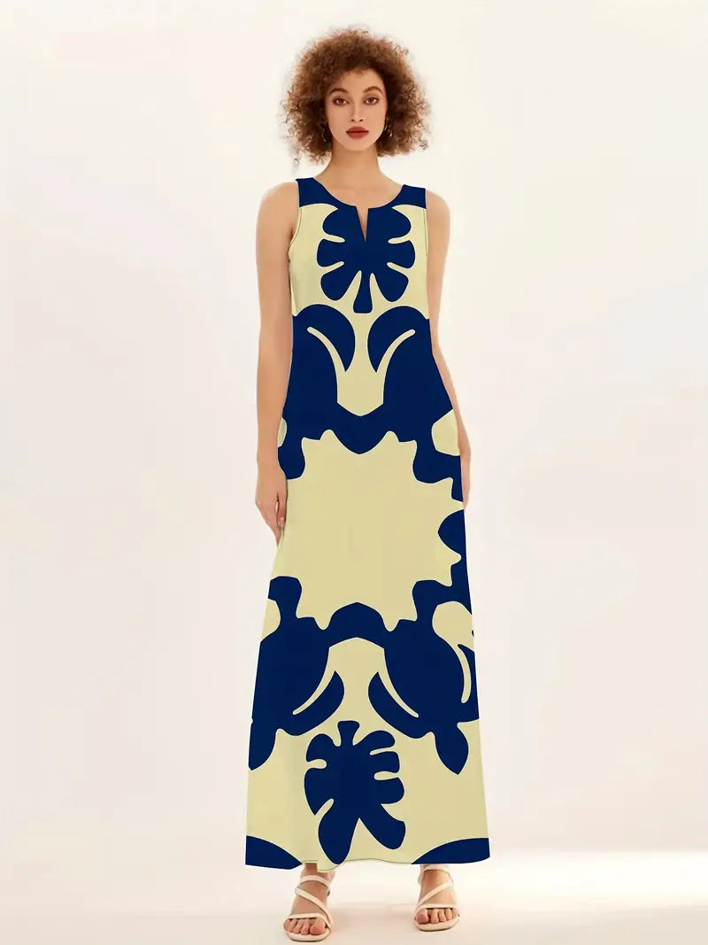 Heidi – maxikleid mit grafischem print und v-ausschnitt