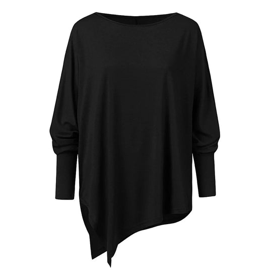Heidi-Mode | Top Asymmetrisch Schwarz Langarm Tunika