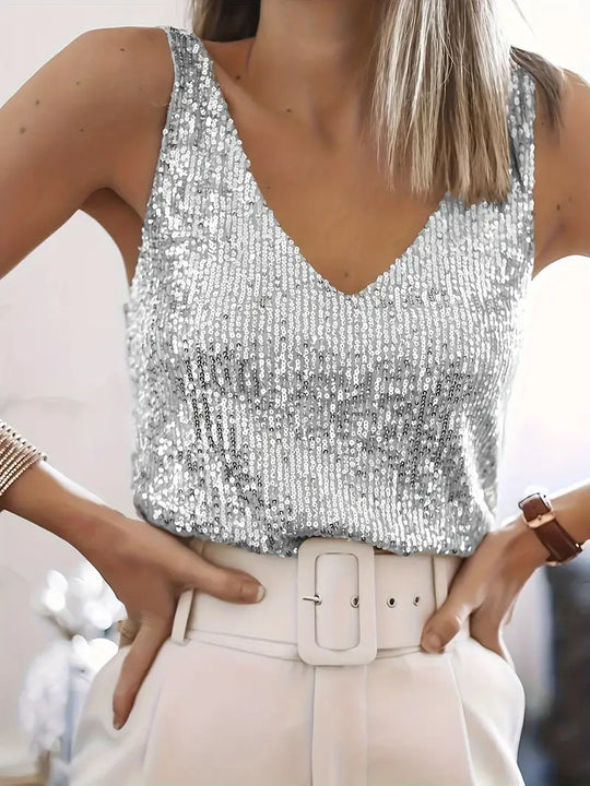 Heidi-Mode | V-Ausschnitt Top mit Pailletten