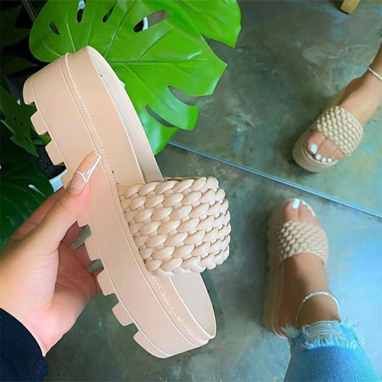 Heidi-Mode | Pu-Leder Offene Zehen Plattform Sandalen