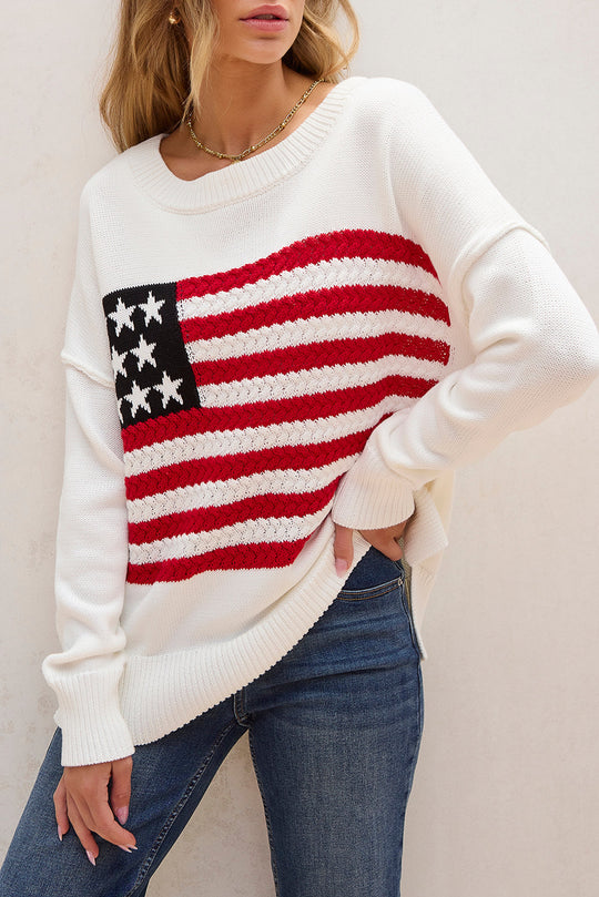 Pullover Mit Amerikanischer Flagge Und Gestrickten Schultern