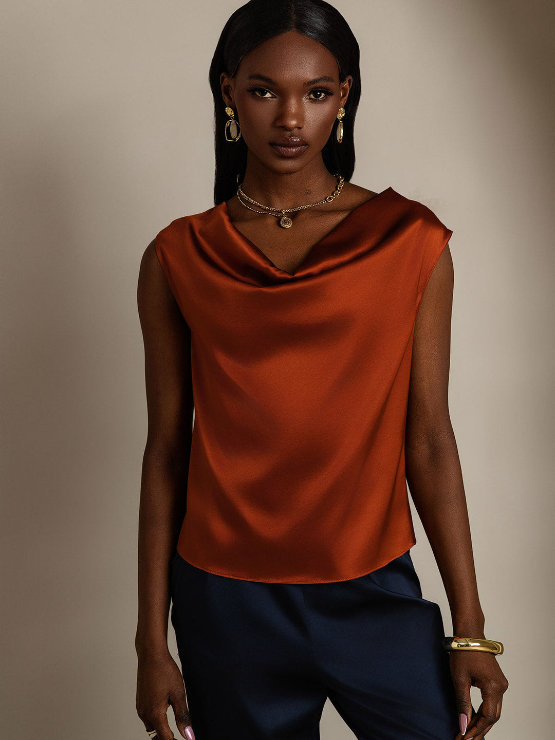 Heidi-Mode | Seiden Kappenärmel Halskragen Tanktop Bluse