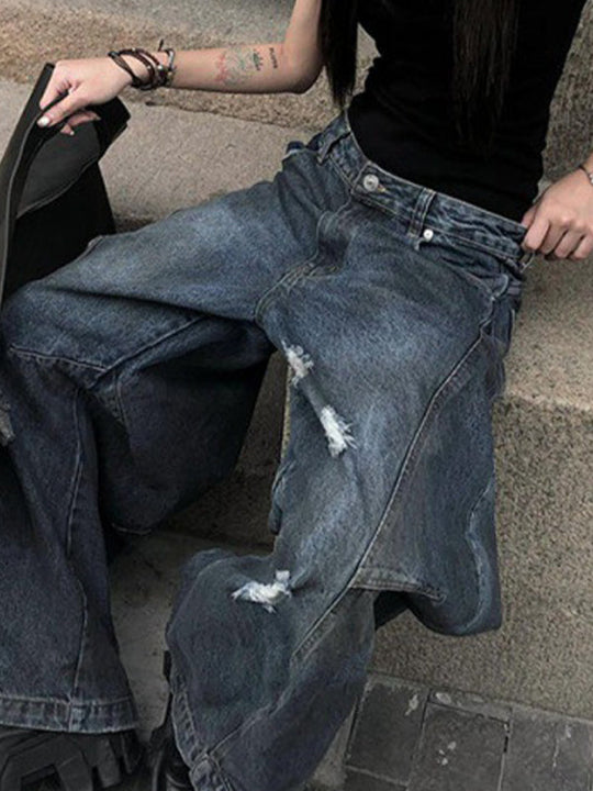 Heidi-Mode | Retro Distressed Wide Leg Boyfriend Jeans