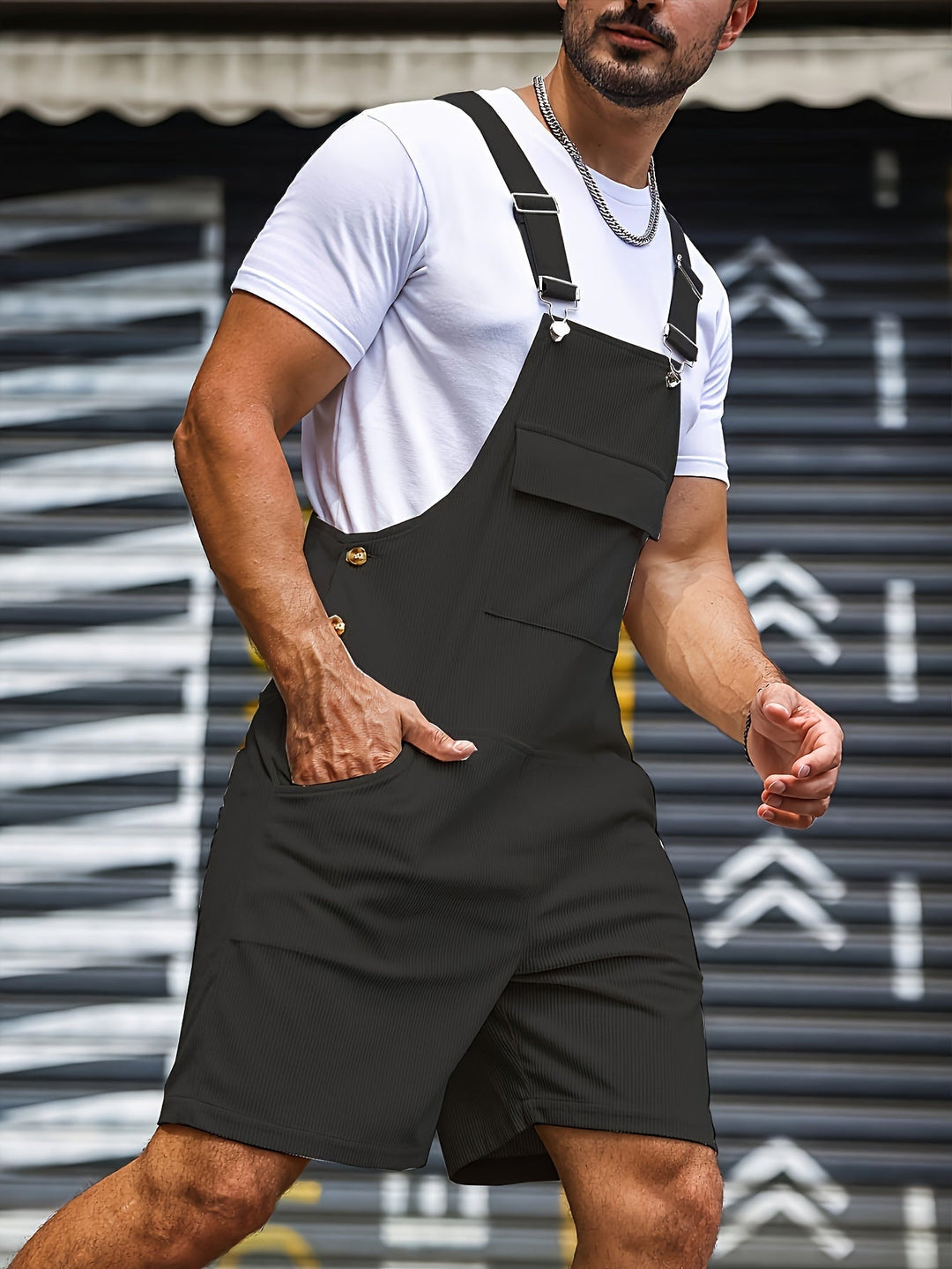 Heidi-Mode | Atmungsaktiver und Schnelltrocknender Freizeit Herrenoverall mit Taschen und Verstellbaren Streifen