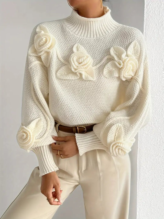 Heidi-Mode | Rollkragenpullover mit langen Ärmeln und Blumenmuster