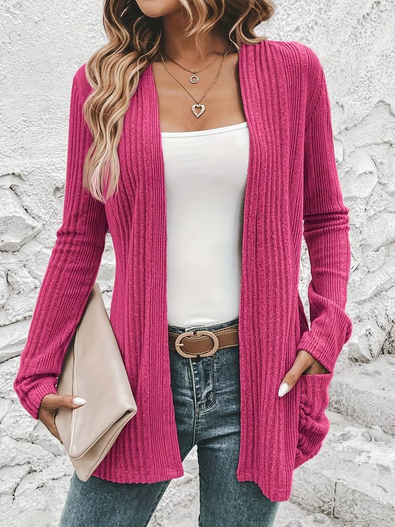 Heidi – langärmliger cardigan mit offener vorderseite und zwei taschen