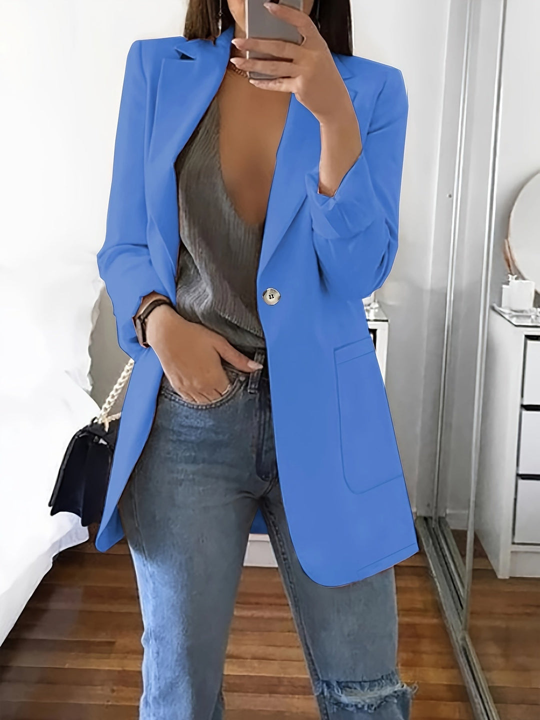 Heidi-Mode | Eleganter Business Longblazer mit Knopfleiste für Damen Chic & Ideal für Alle Jahreszeiten