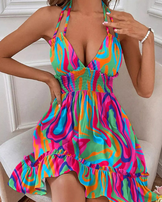 Heidi Mode | Tiefes V-Seil-Sling-Neckholder-Kleid