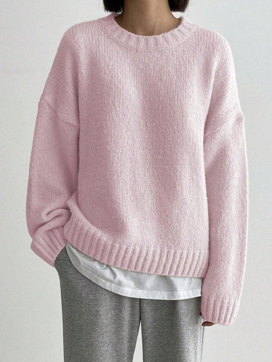 Gemütlicher rosa Pullover mit Rundhalsausschnitt