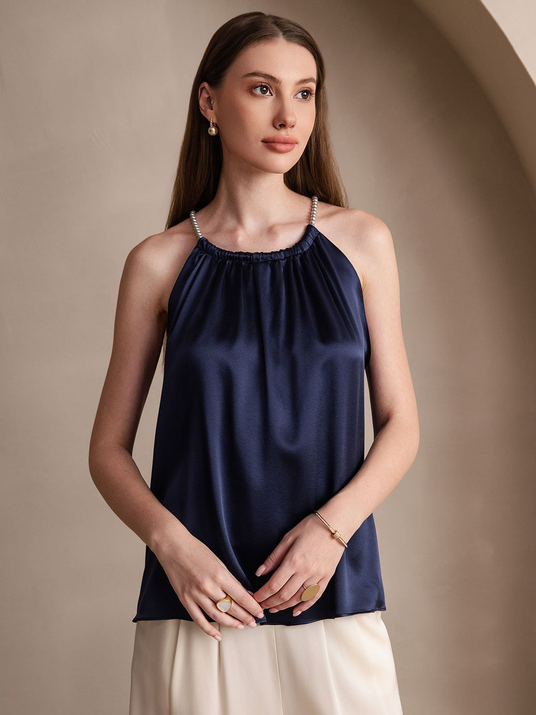 Heidi-Mode | Seiden Perlenknoten Hals Tanktop