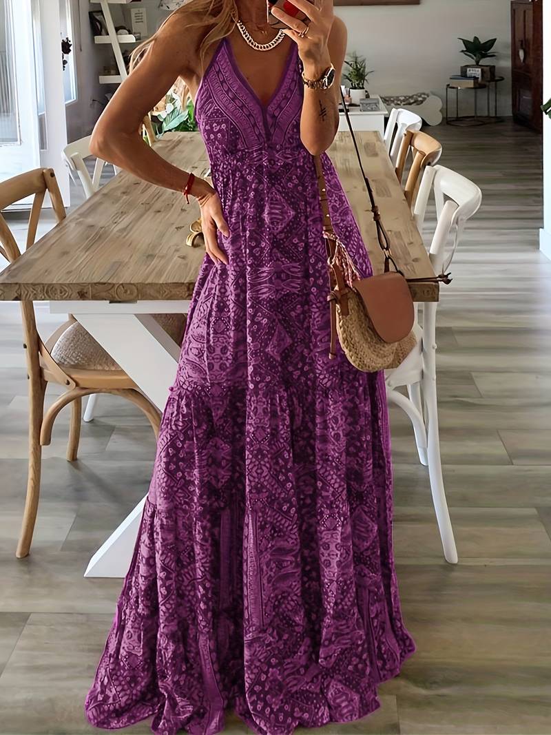 Maxikleid im böhmischen Stil mit Ethno-Print