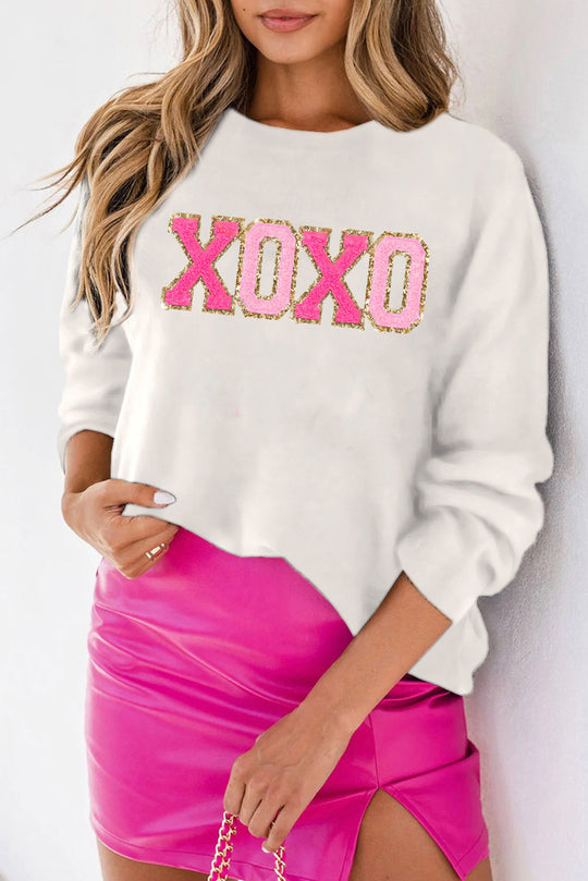 Xoxo Glitter Print Rundhalsausschnitt Casual Pullover