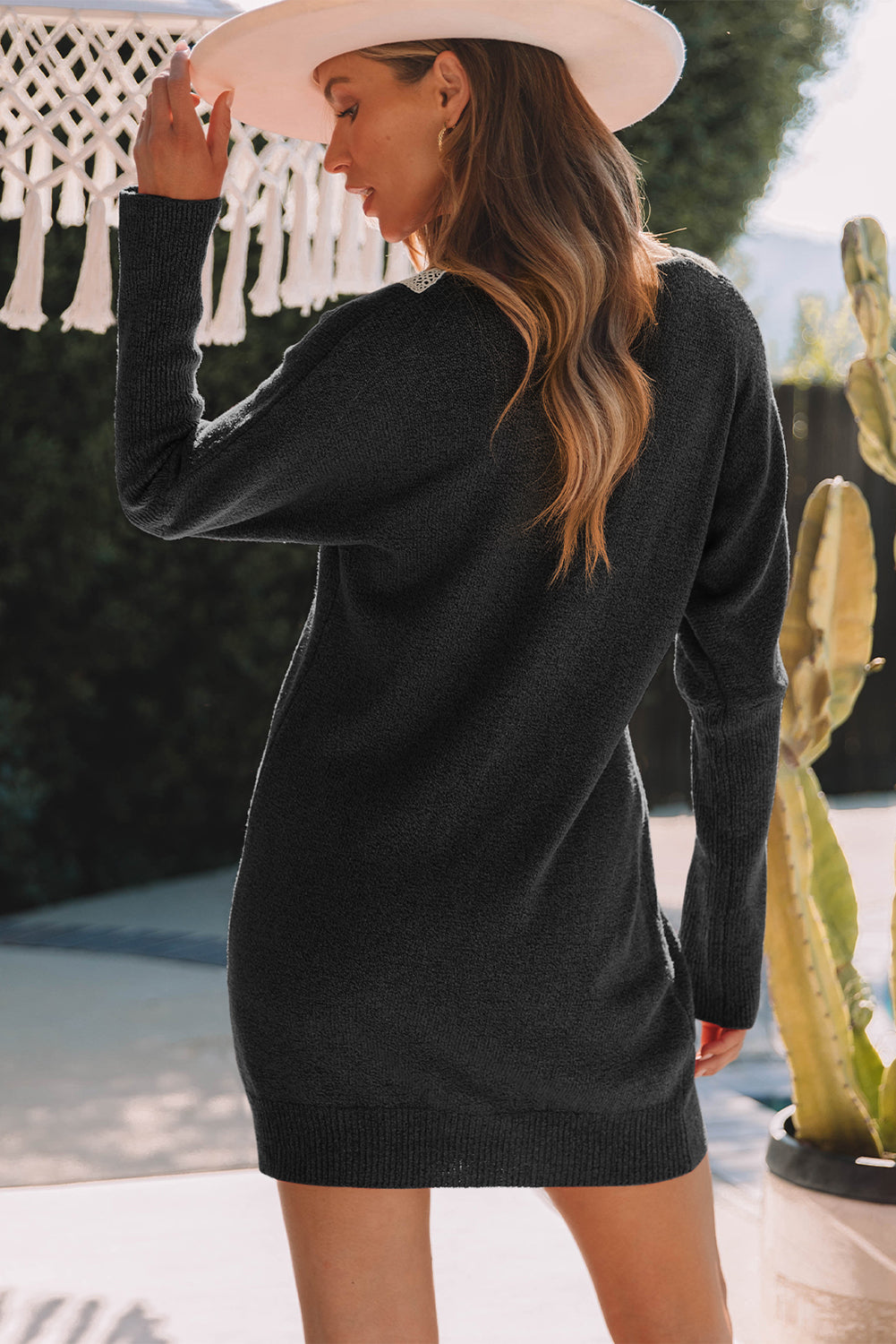 Heidi-Mode | V-Ausschnitt Langarm Mini Pullover Kleid