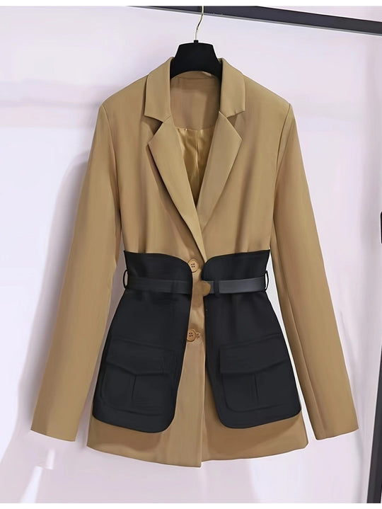 Heidi-Mode | Eleganter, Französisch Inspirierter Trenchcoat Mit Farbblock, Britischem Stil Und Polyesterstoff Für Damen Perfekt Für Legere Tage