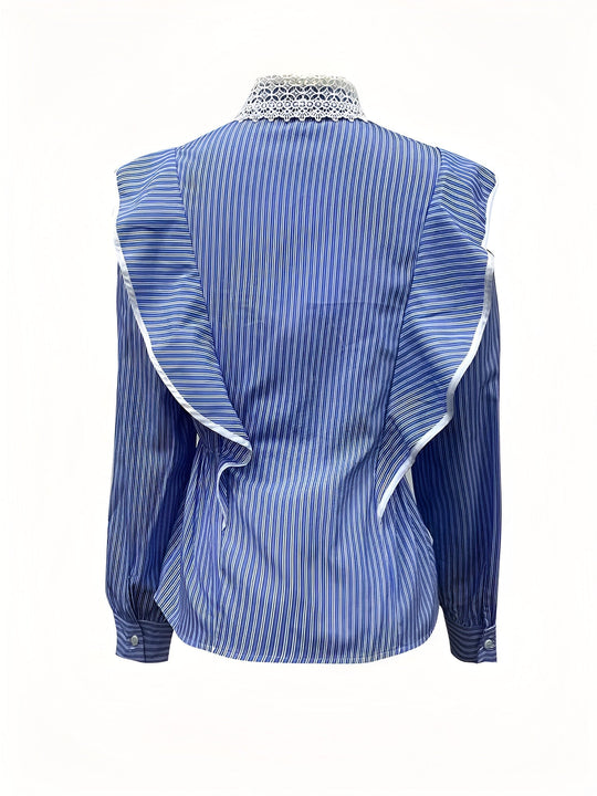 Heidi-Mode | Elegantes Gestreiftes Shirt mit Langen Ärmeln und Spitzen Details und Rüschen