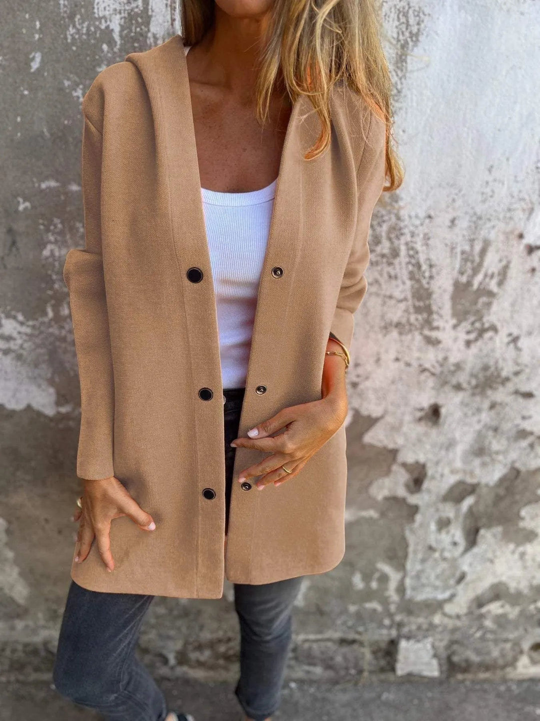 Heidi-Mode | Lässiger einreihiger Cardigan mit Kapuze