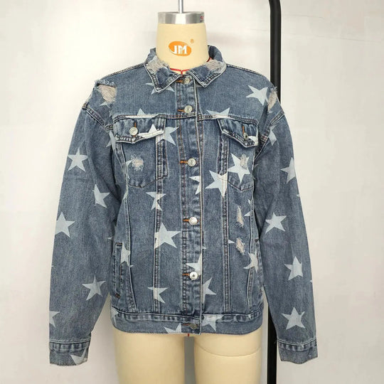 Heidi-Mode | Lässig Damen Jeansjacke mit fünfzackigem Stern