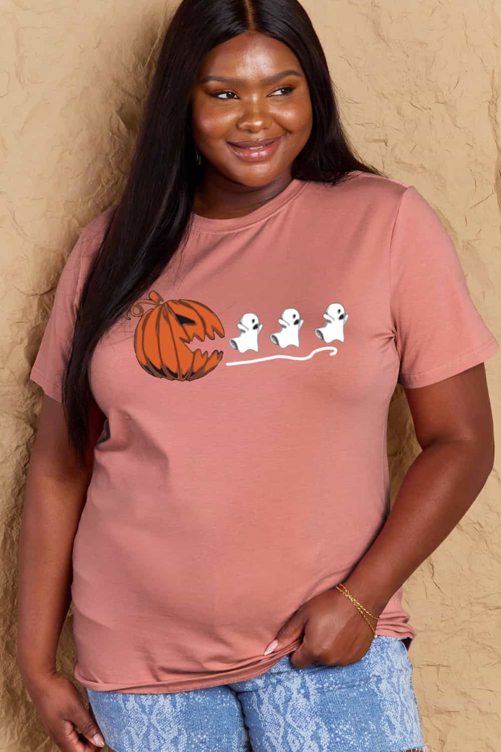 Heidi-Mode | Simply Love Vollgröße Kürbisgesicht Grafik Baumwoll-T-Shirt