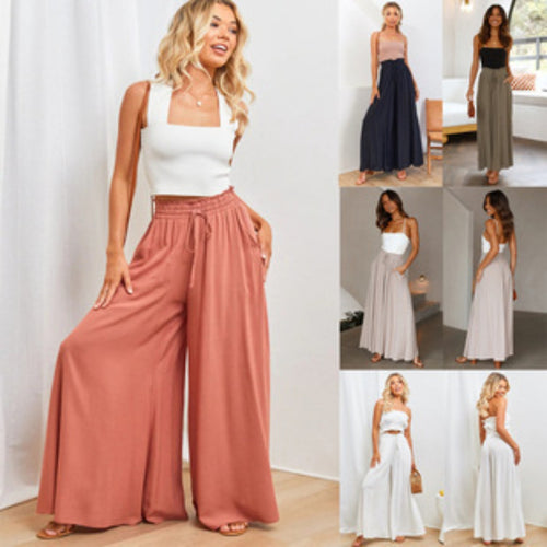 Heidi Mode | Elastischer Gürtel Weites Bein Hohe Taille Hose