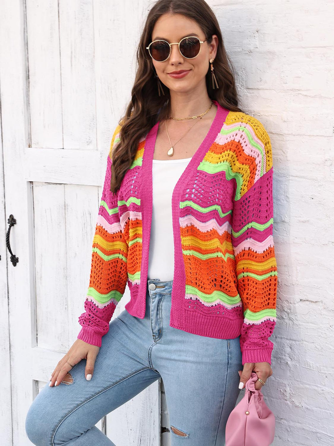 Heidi-Mode | Offene Front Durchbrochene Strickjacke