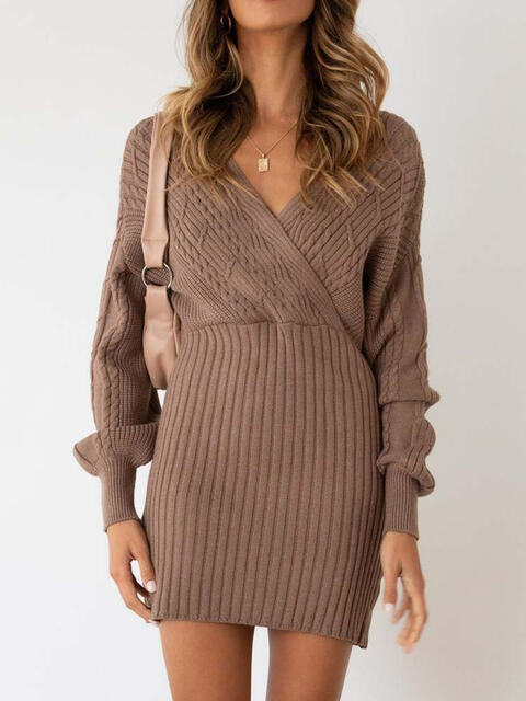 Heidi-Mode | Surplice Neck Langärmliges Pulloverkleid