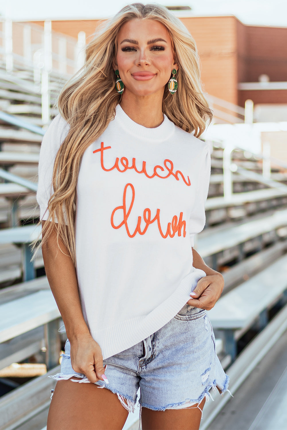 Touchdown Tinsel Puff Short Sleeve Rundhalsausschnitt Pullover