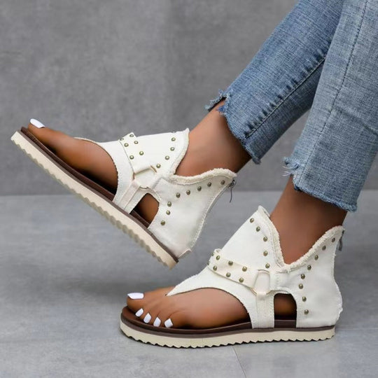 Heidi-Mode | Nieten Rohsaum Flache Sandalen