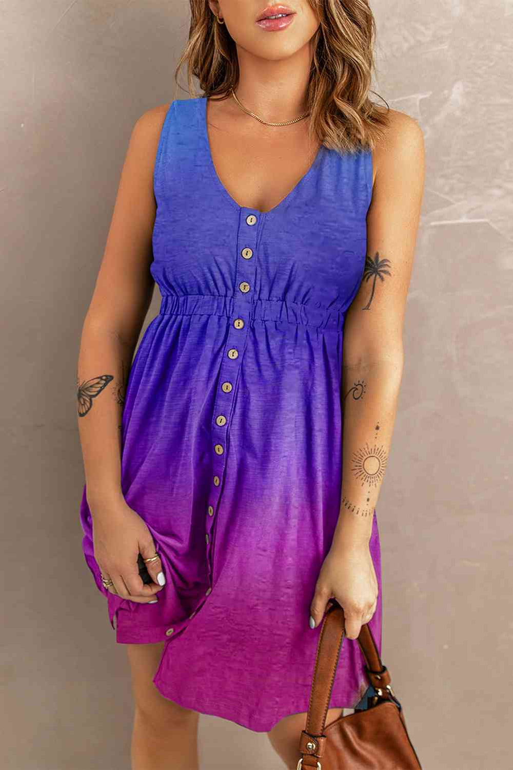 Heidi-Mode | Knopf Round Neck Ärmelloses Mini Magic Dress
