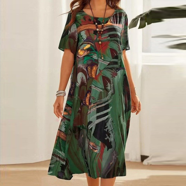 Blumenprint Midi-Kleid mit kurzen Ärmeln