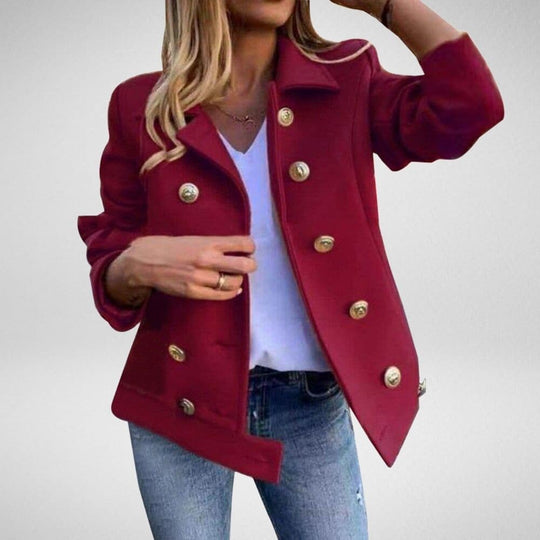 Heidi-Mode | Blaue Jacke Doppelreihige Knöpfe Klassische Maßgeschneiderte Passform mit Schalkragen